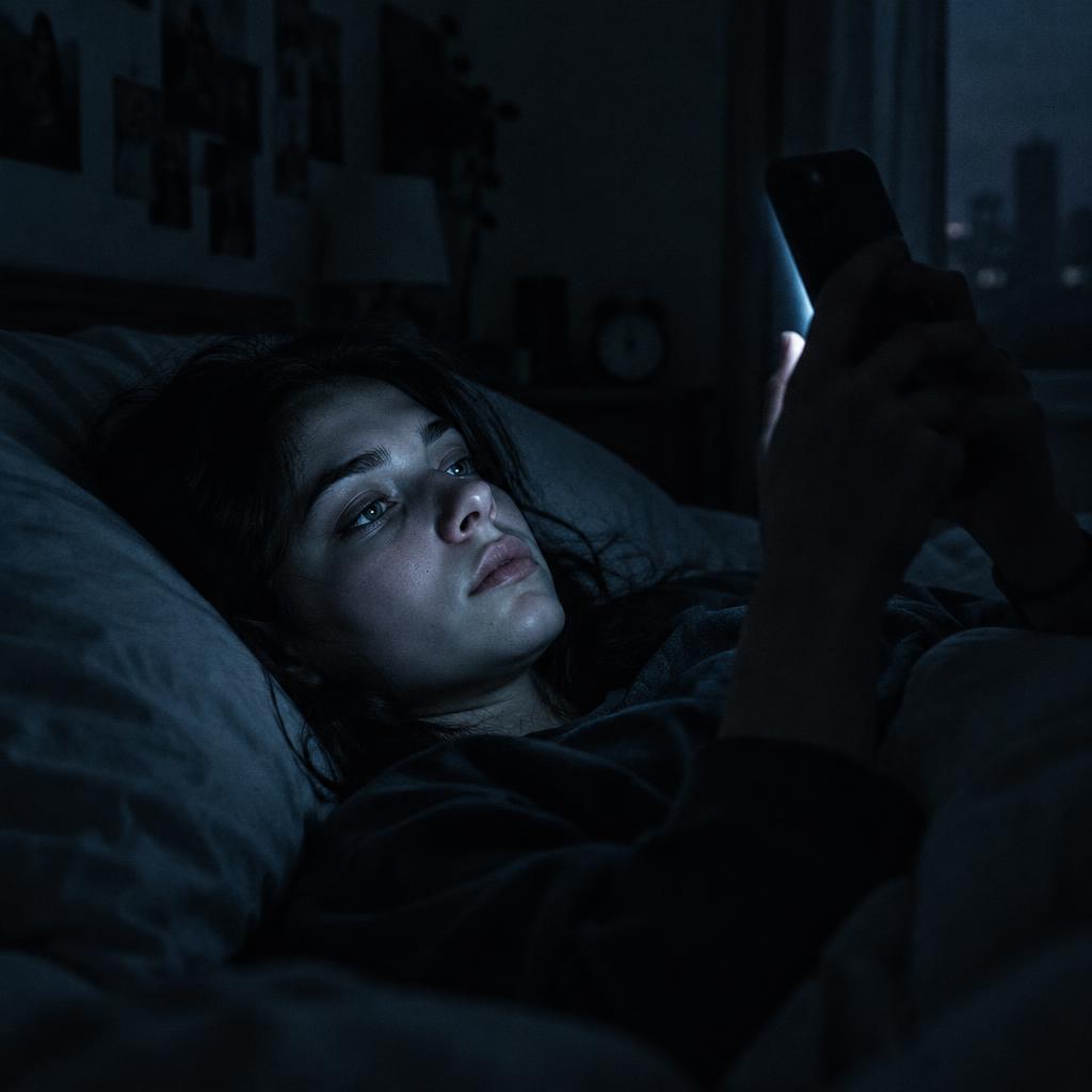 Person scrolling on a phone late at night